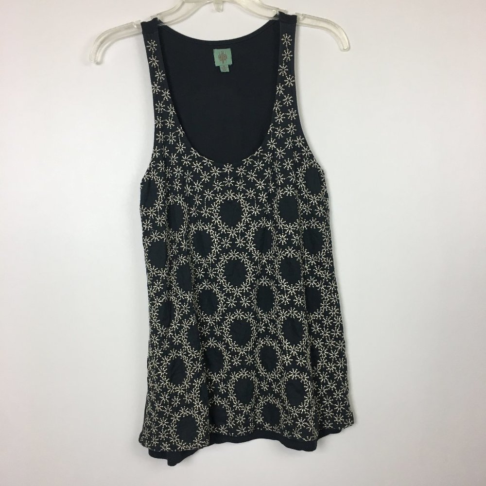 HWR Anthro Charcoal Embroidered Sleeveless Top